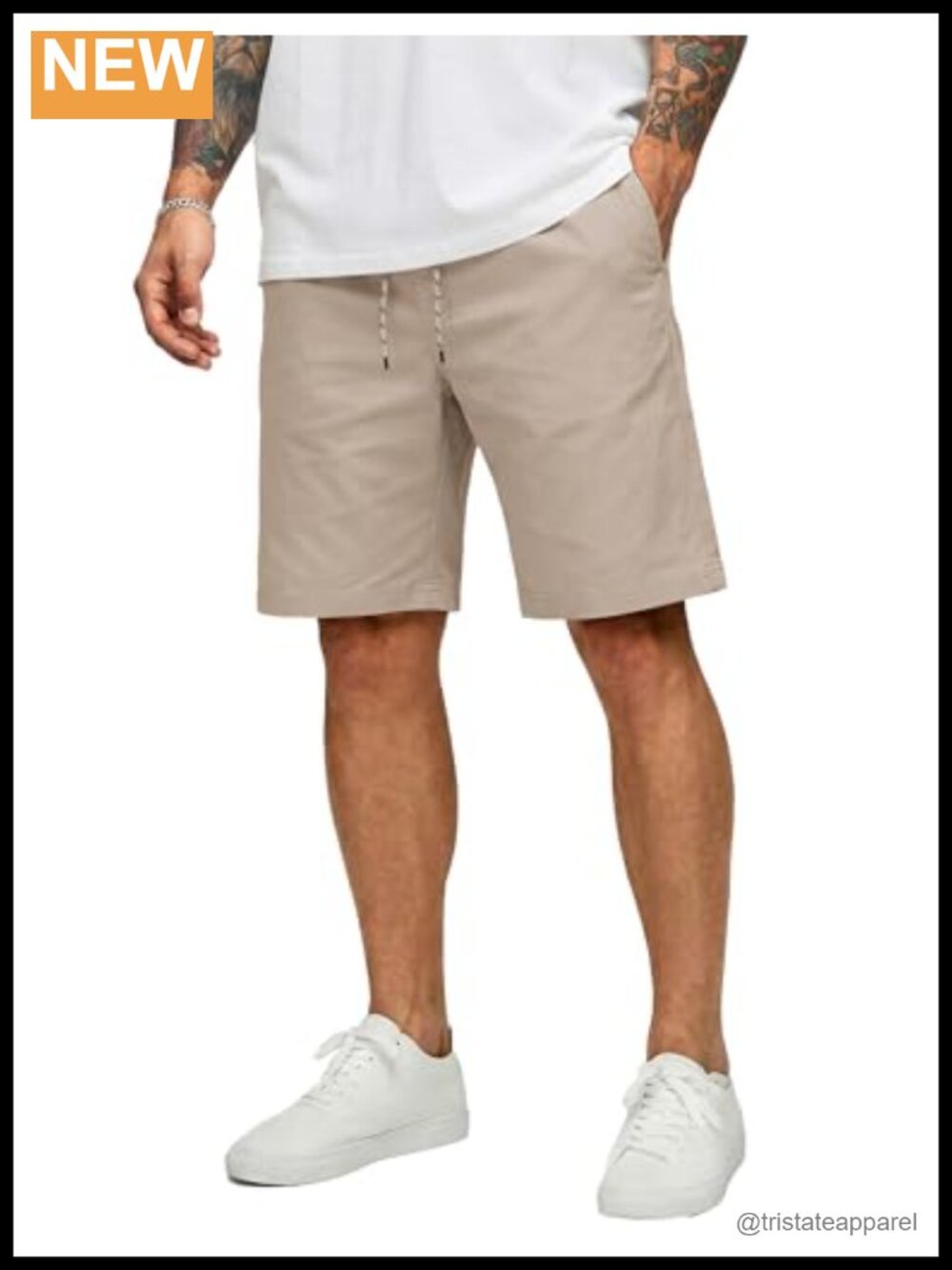 Men's Cotton Drawstring 9" Chino Shorts Elastic Waist Summer Golf Shorts